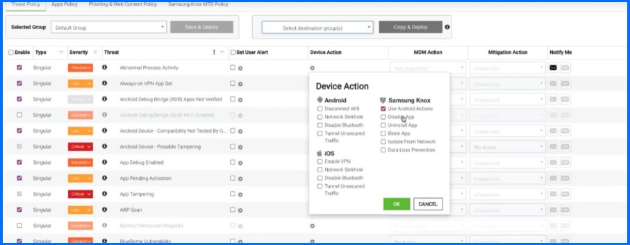 Threat Policy configuration