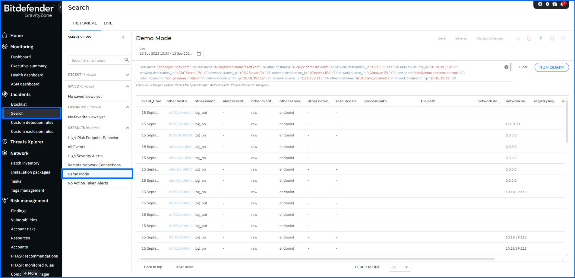 XDR Demo Incident Historical Search