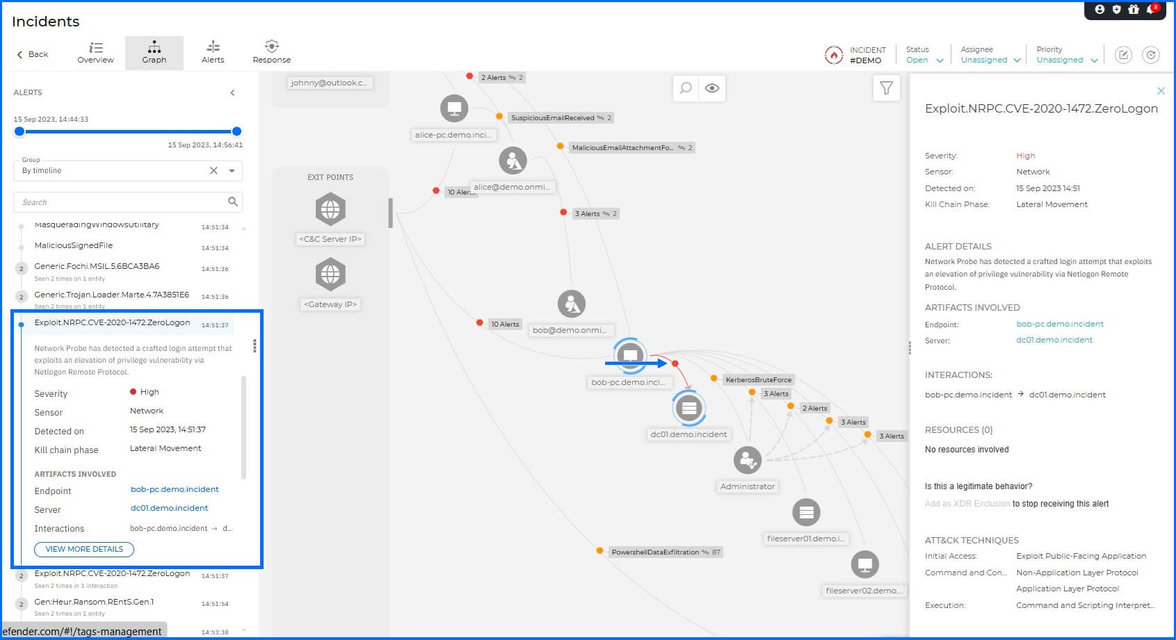 XDR Demo Incident Zerologon Brute Force