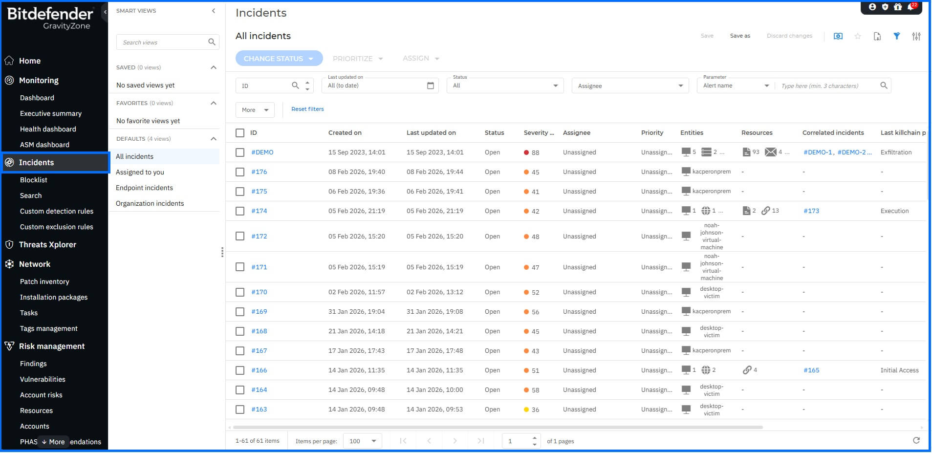 Bitdefender GravityZone Incident section
